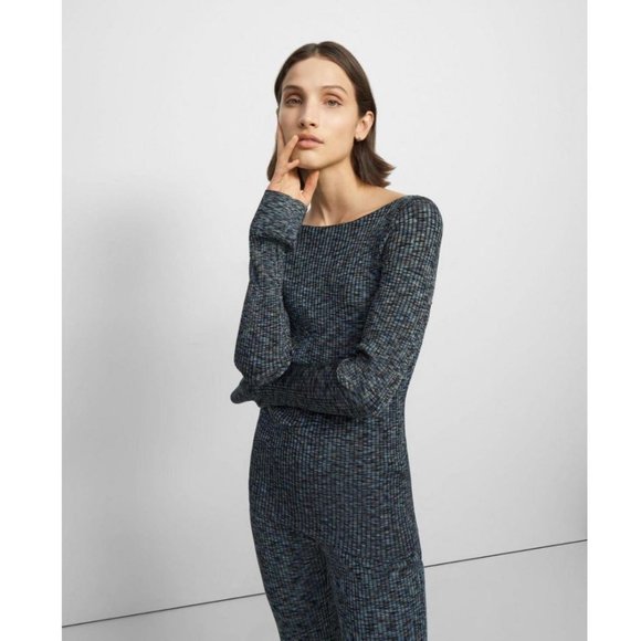 Theory Cabled Print Ribbed Boat Neck Sweater - Picture 7 of 13